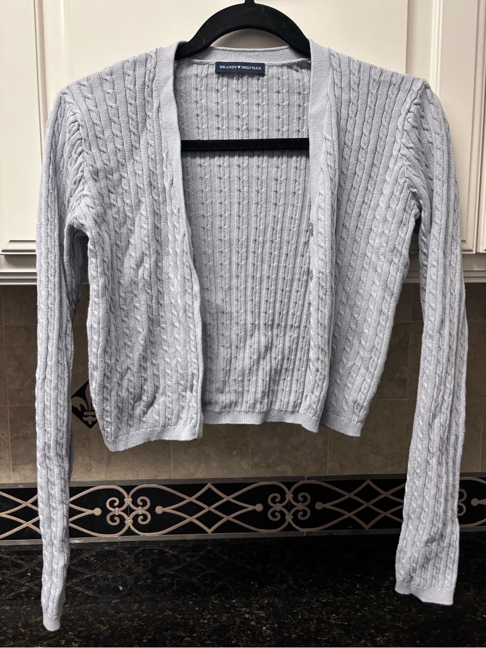 BRANDY MELVILLE Light Blue Cable Knit Open Cardigan Sweater